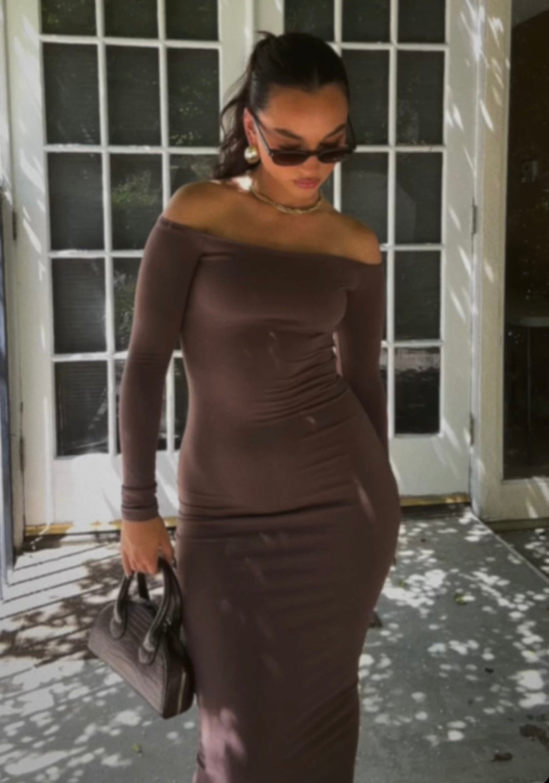 Skims OFF THE SHOULDER LONG DRESS in cocoa – Dress Rentals by Neish