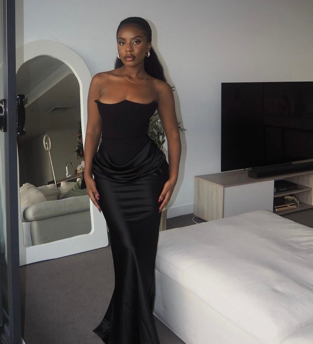 PERSEPHONE BLACK STRAPLESS CORSET DRESS – Dress Rentals by Neish