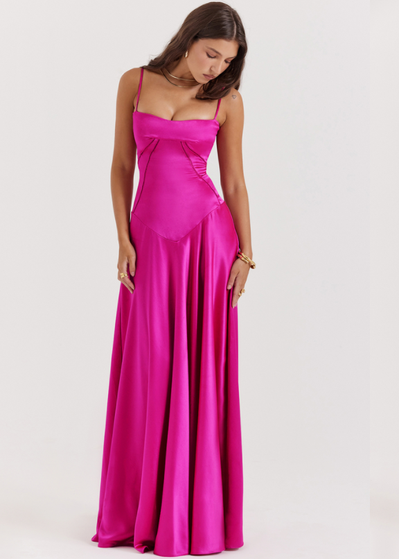 ANABELLA FUCHSIA LACE UP MAXI DRESS IN PINK – Dress Rentals by Neish