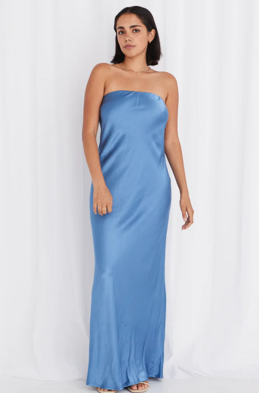 Shade Blue Satin Strapless