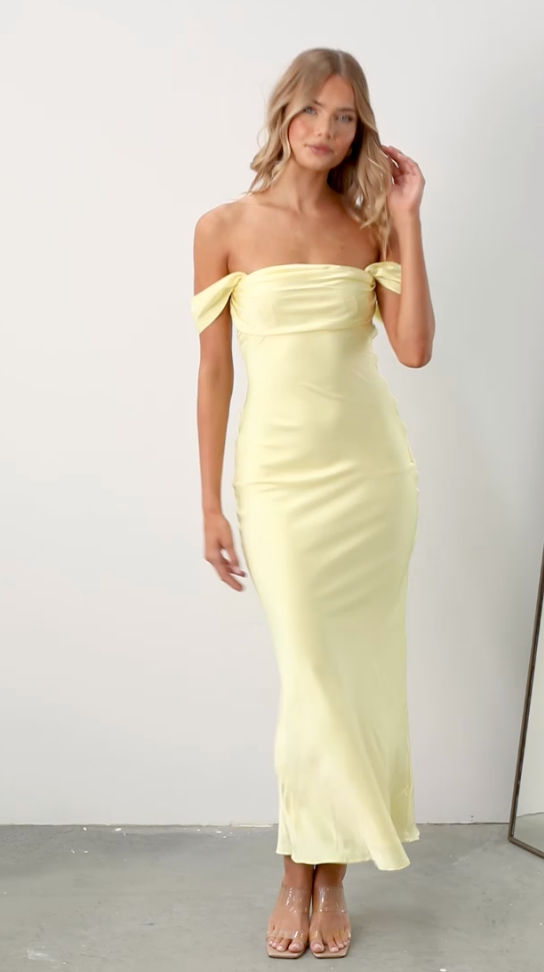 Ella Light Yellow Off Shoulder Maxi