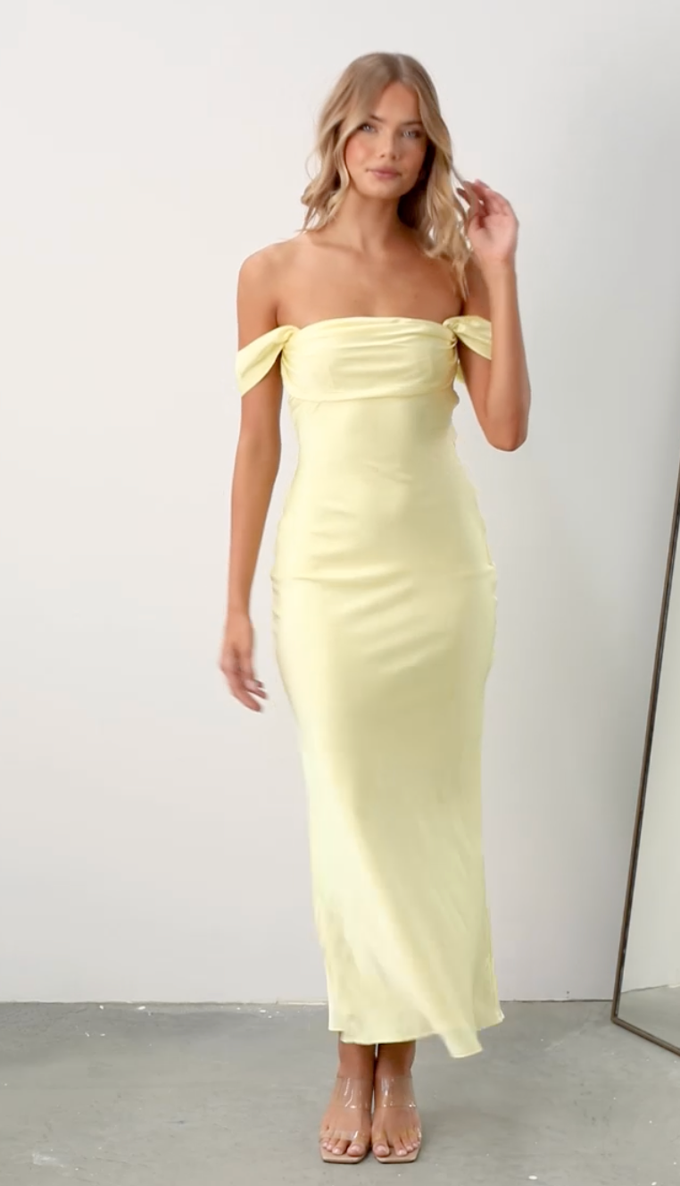 Ella Light Yellow Off Shoulder Maxi