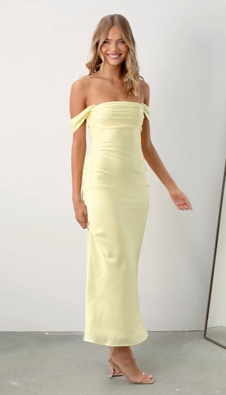 Ella Light Yellow Off Shoulder Maxi