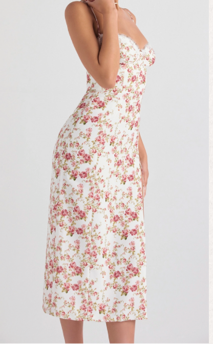 1. CHARLOTTE ROSE PRINT CORSET MIDI SUNDRESS