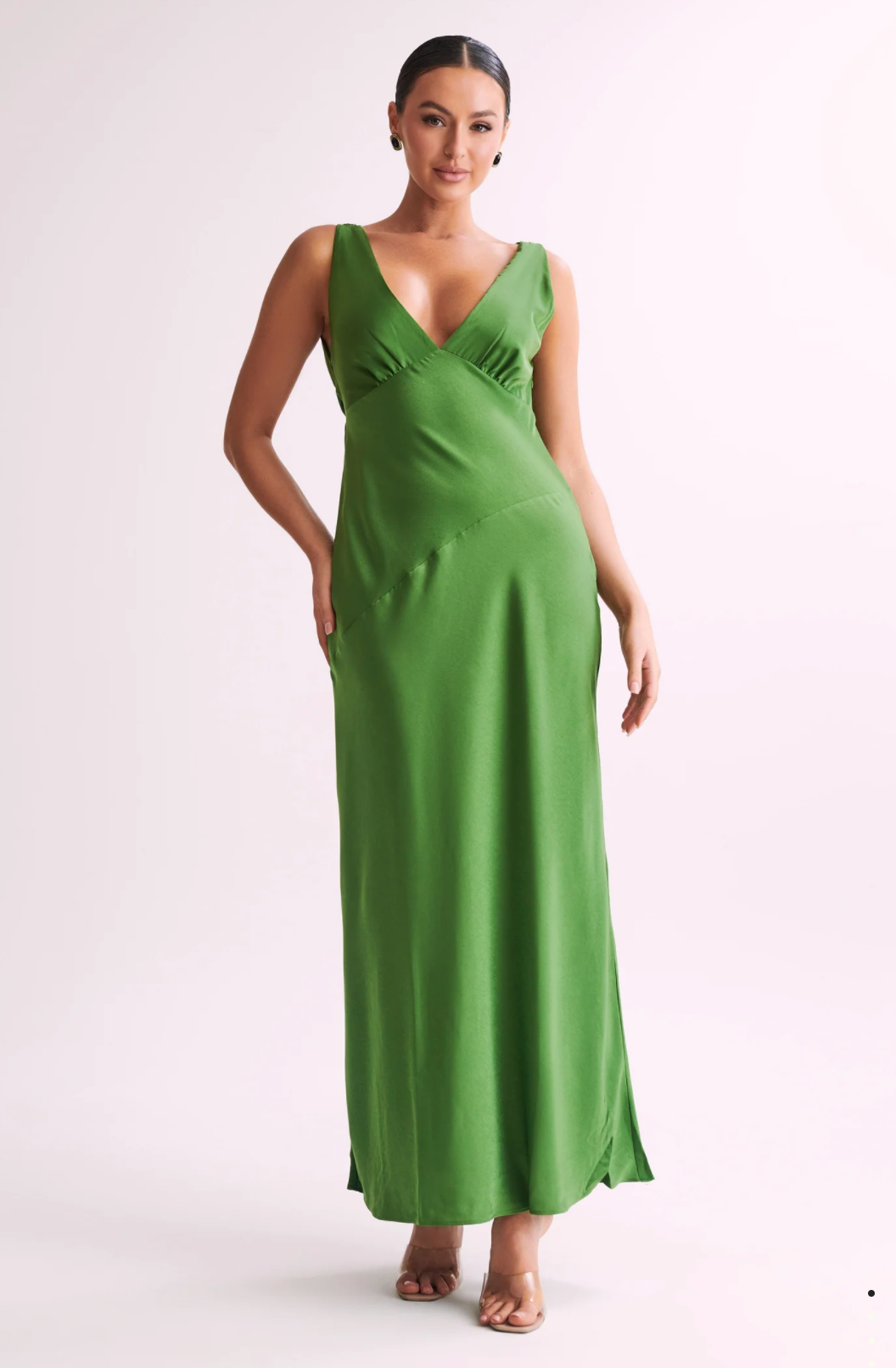 1. Nadia Maxi Satin Dress With Back Cowl - Emerald