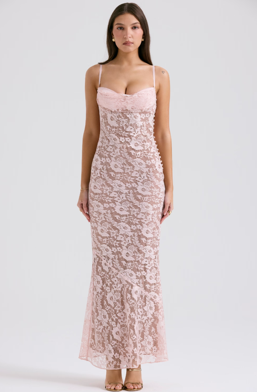 AZZURRA ROSE PINK LACE GODET GOWN