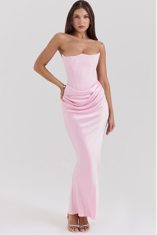 PERSEPHONE Rose Shadow Strapless Corset Maxi Dress