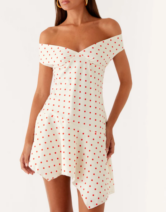 Alma Mini Dress - White Red Polka Dot