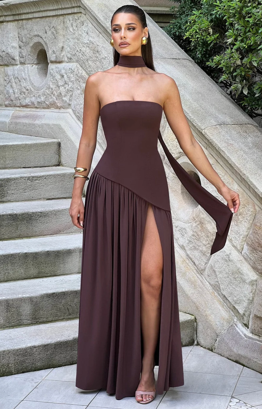 MALIYAH MAXI DRESS - PLUM BROWN