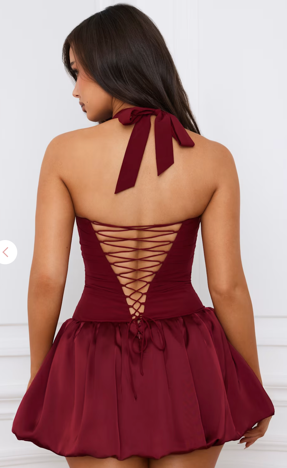 1.LUDMILA Halterneck Lace-Up  Mini Dress in Berry Red