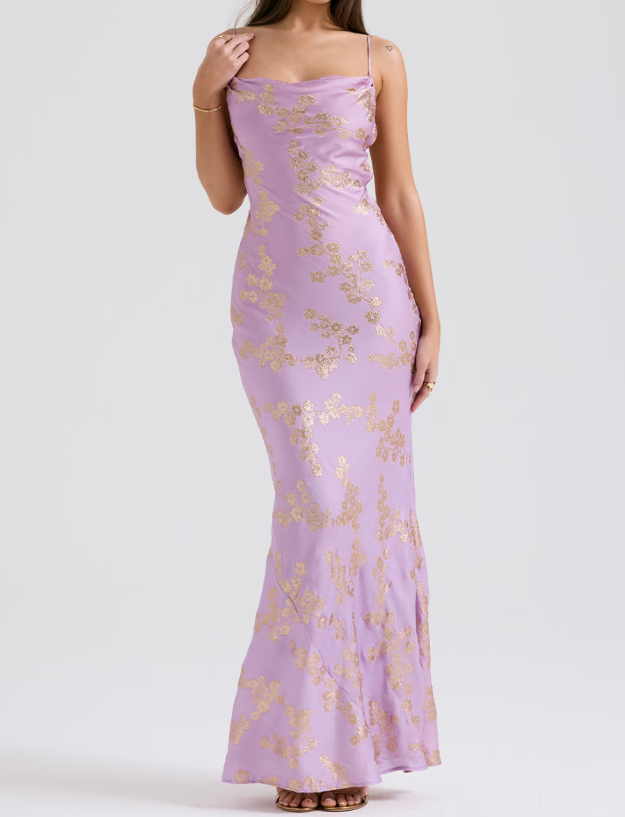 CAPRIANA Orchid Jacquard Satin Gown