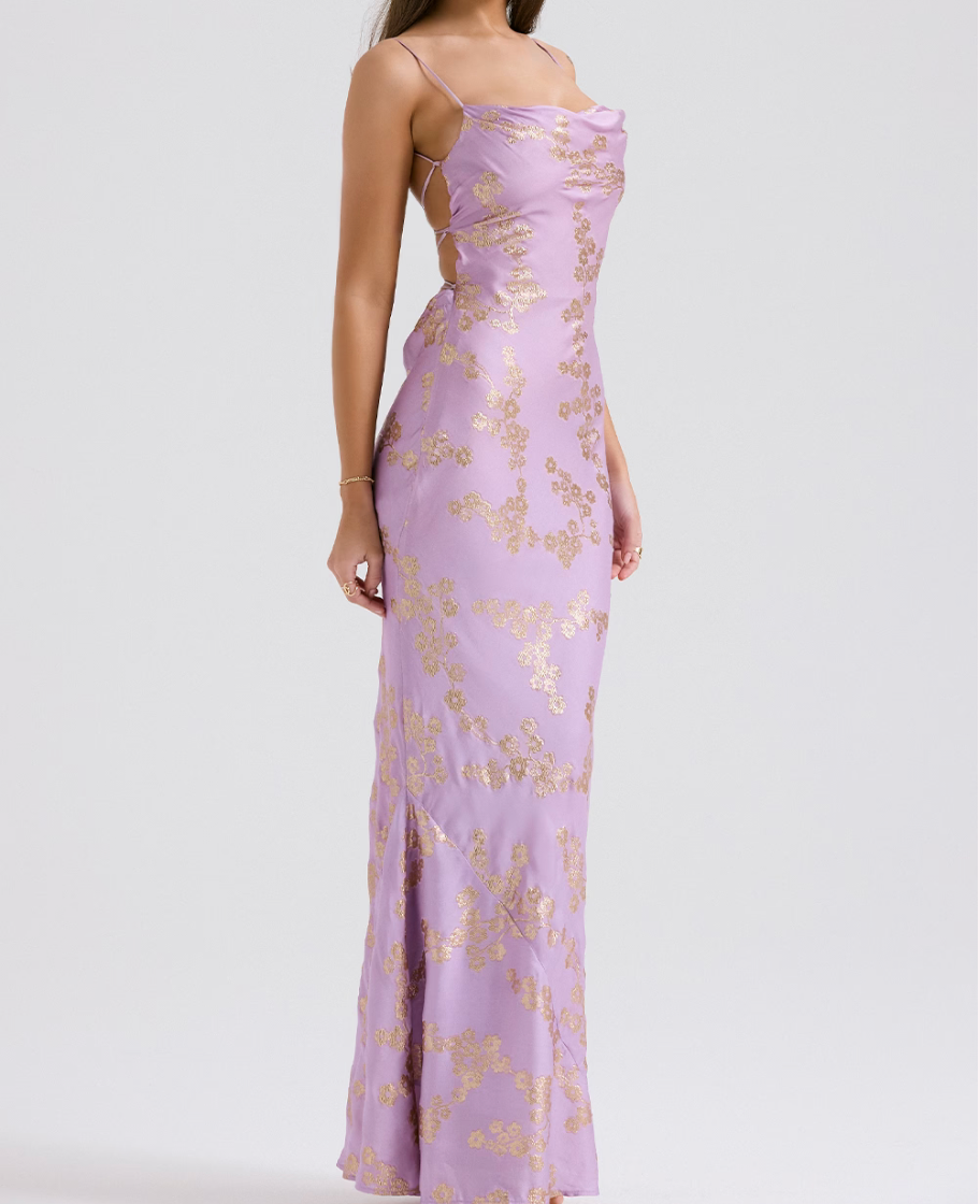CAPRIANA Orchid Jacquard Satin Gown