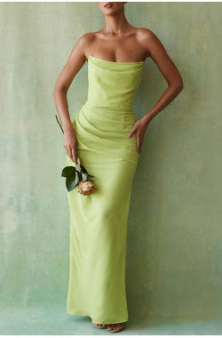 ADRIENNE Lime Strapless Gown