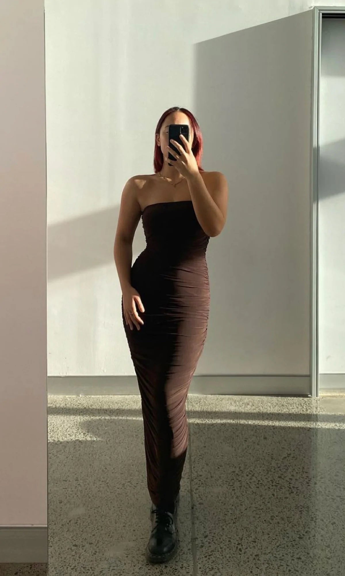 BROWN MESH TUBE DRESS