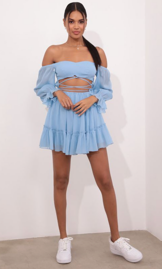 Serena Cut Out Off The Shoulder Dress in Sky Blue