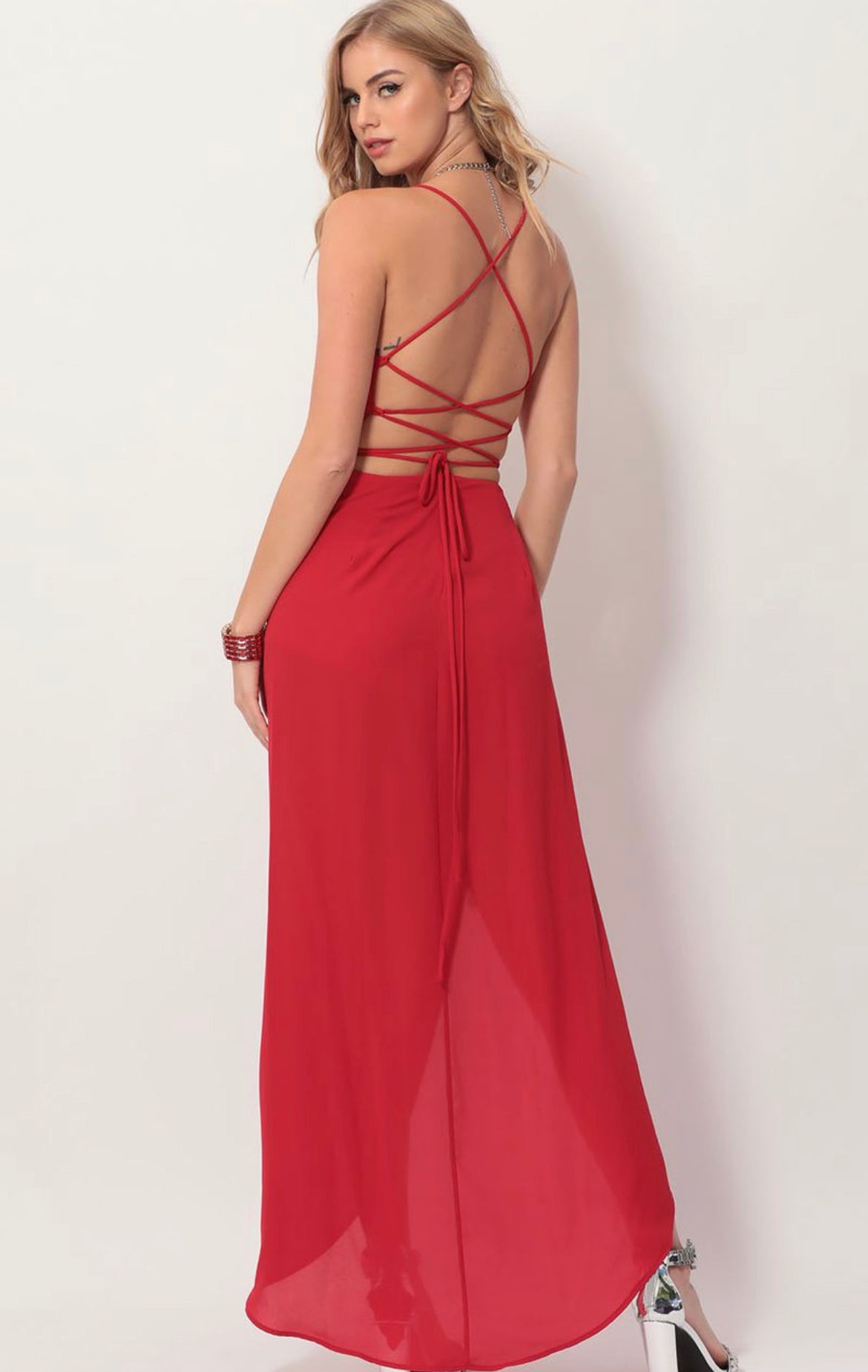 Chiffon Luxe Maxi Dress in Red